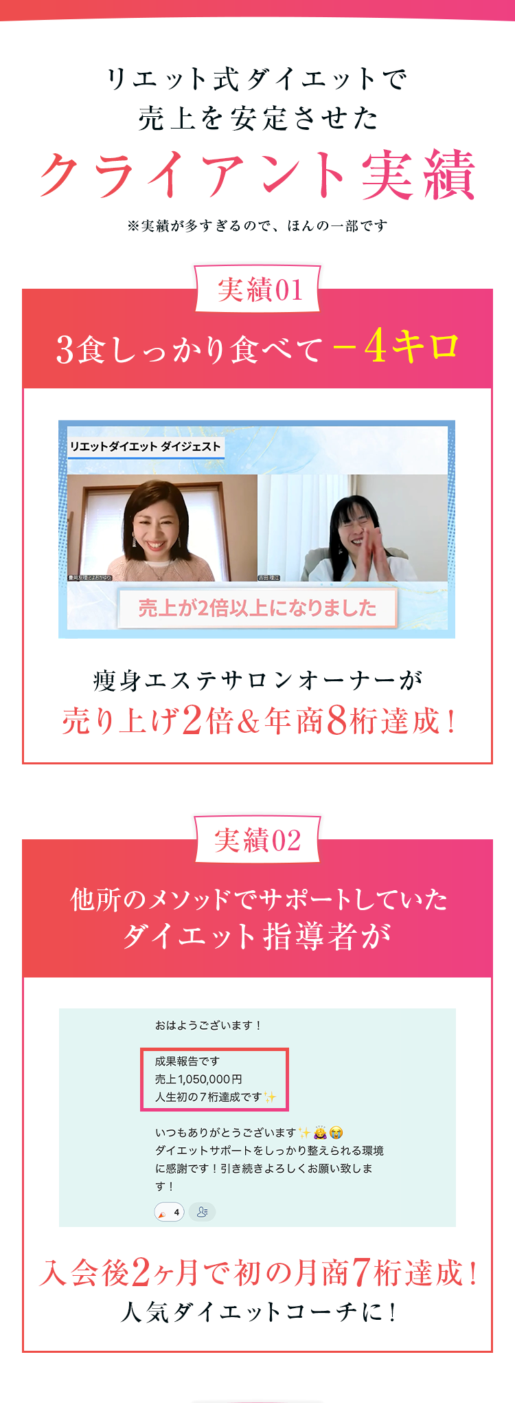 リエット式ダイエットのクライアント実績